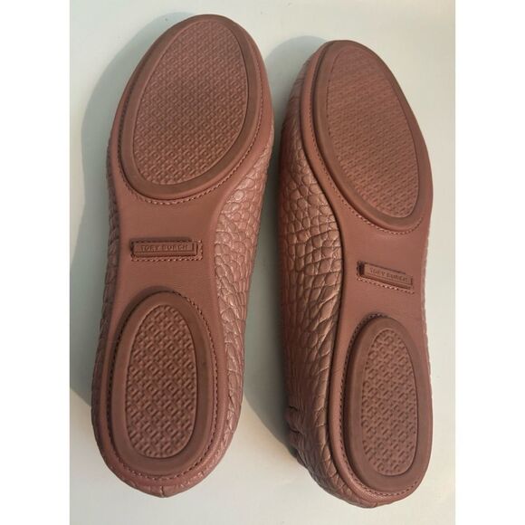 Tory Burch MINNIE Travel Rosa Ballet Flats Logo Pink Croco Embos Shoe Size 8 - Picture 10 of 11